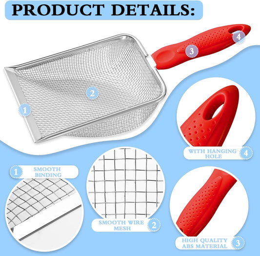 Shark Tooth Sifter Dipper for Shell Collecting,Red | Beach Mesh Shovel, Kids Filter Sand Scooper for Picking Up Shells - Beach Snow Toys for Kids