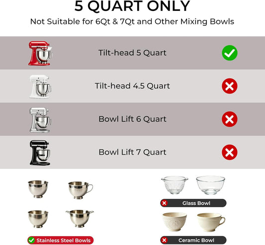 Silicone Bowl Liners, 3-Pack Accessories for KitchenAid 5Qt Mixer | Tilt-Head Compatibility, Lids Included, Non-Stick Inserts, Easy Cleanup, Baking, Mixing and Dough Proofing, Batter Prep