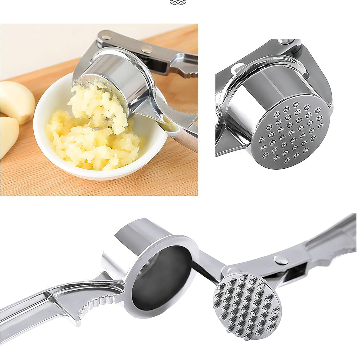 Garlic Press and Peeler Set - 2-in-1 Heavy Duty Garlic Crusher with Silicone Tube Peeler, Easy Mince & Crush Ginger, Nuts, Seeds, Ergonomic Kitchen Gadget Tools,silver