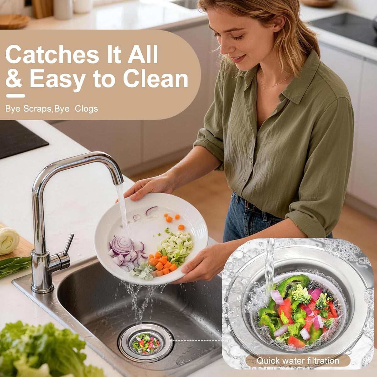 500 Pack Kitchen Sink Strainer Mesh Bags – Anti-Clogging Disposable Sink Drain Covers that Trap Food Scraps, Leftovers, Hair & Debris. Ultra-Fine Sink Filter Nets Fit Most Sink Strainers.