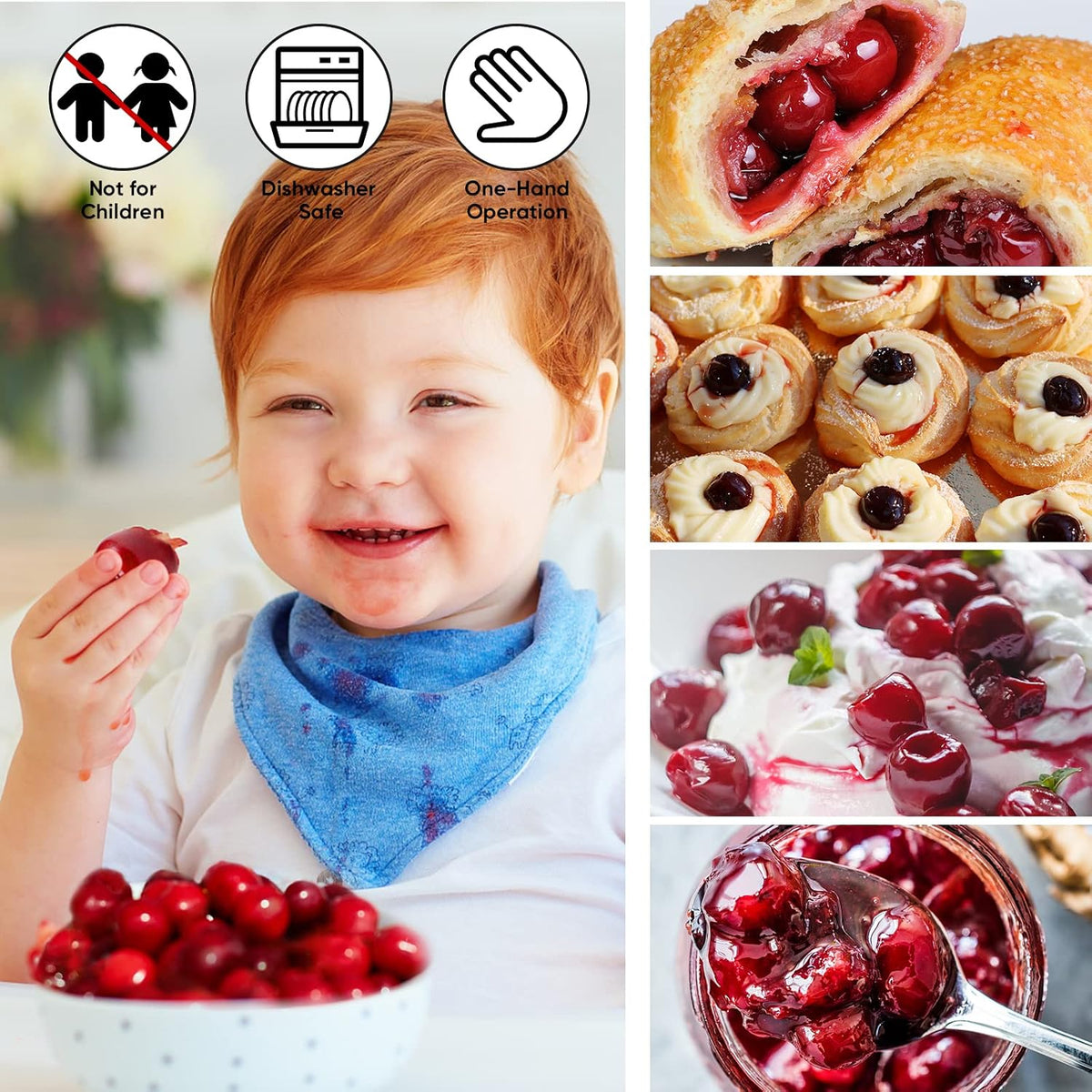 Cherry Pitter with Container, Stainless Steel Single Cherry Pitter Tool with Pit Collector Box, Portable Handheld Cherry Pitter for Baking, Mess-Free Pit Remover for Cherries, Kitchen Gadget (Black)
