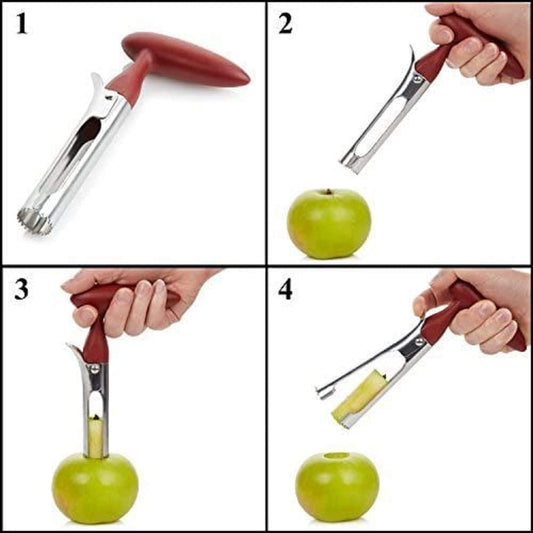 2 PACK - Apple Corer Lever Tool Stainless Steel Pear Fruit Seed Remover Cherry Red Grip with Serrated Blade