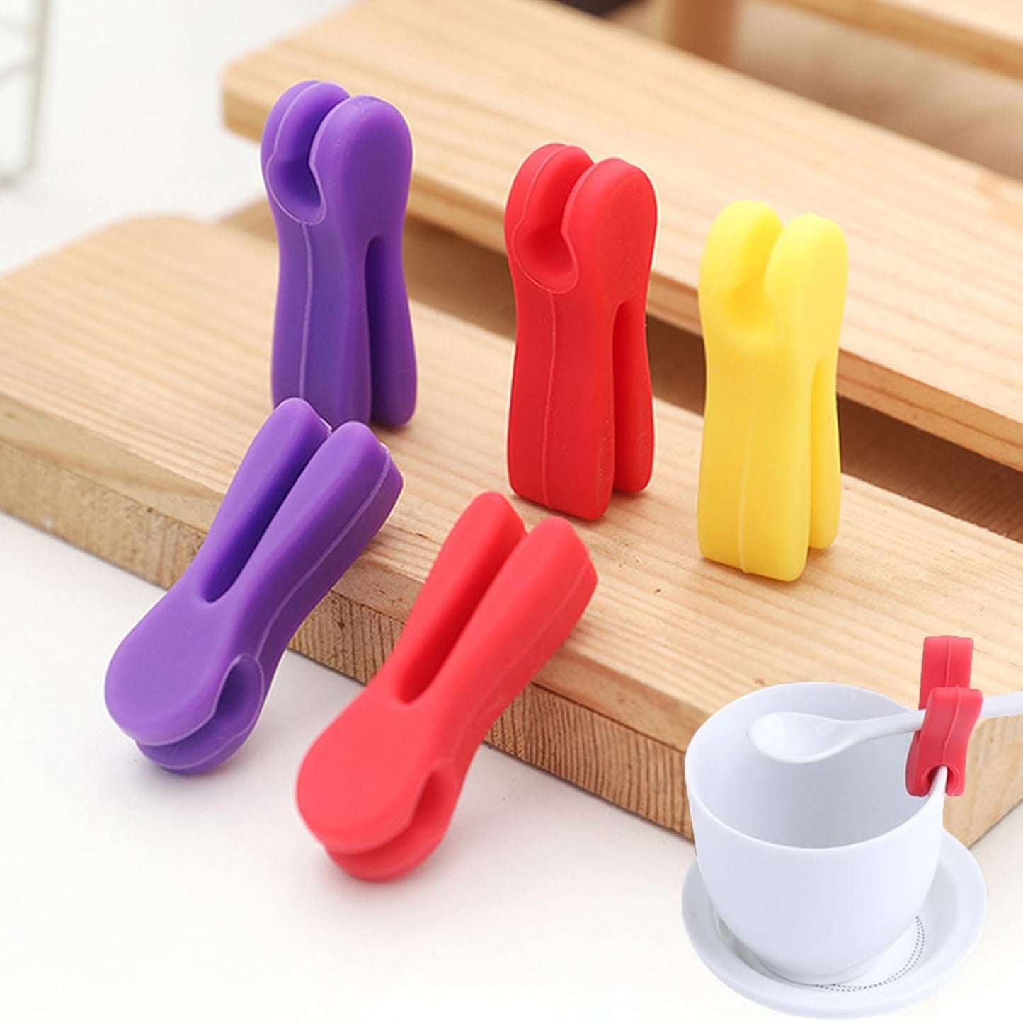 6 Pcs Utensil Pot Clip Universal Silicone Pot Spoon Holder Heat Resistance Non-Slip Spoon Rest for Kitchen