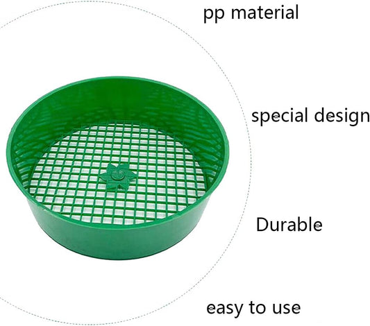 Green Round Garden Sieve Riddle Stone Sand Seedling Mesh Sieve Garden Tools For Compost Soil Stone Mesh Garden Tool Seed Sifting Sieve Planting Accessories Seed Sifting Sieve