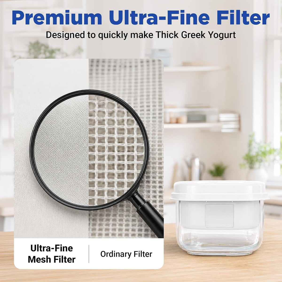Greek Yogurt Strainer, 2.3 Quart Fine Mesh Greek Yogurt Maker & Whey Separator for Thick High Protein Greek Yogurt, Labneh & Kefir, BPA-Free, Dishwasher Safe, Recipe Book