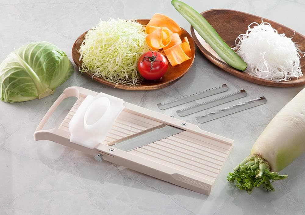 Super Standard Madoline Slicer, with with 4 Japanese Stainless Steel Blades, Almond