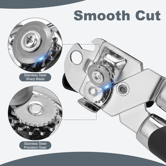 Manual Can Opener with Stainless Steel Sharp Blade, 3-in-1 Multifunction Handheld Can Opener and Bottle Opener, Soft Ergonomic Cushioned Handle
