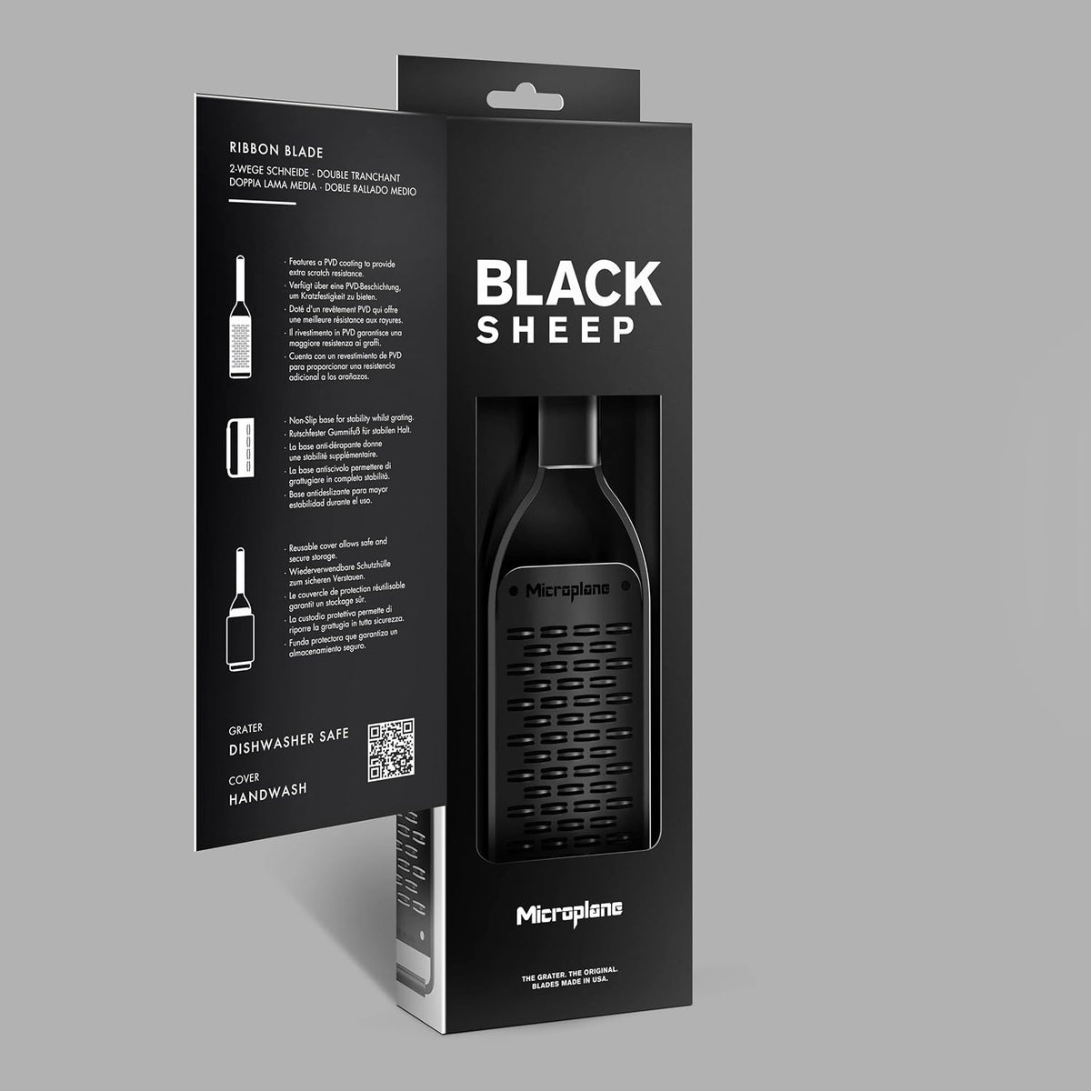 Kitchen Zester Grater with a Stainless-Steel Blade - Made in USA, for citrus, parmesan, ginger, chocolate & nutmeg from the Black Sheep Series