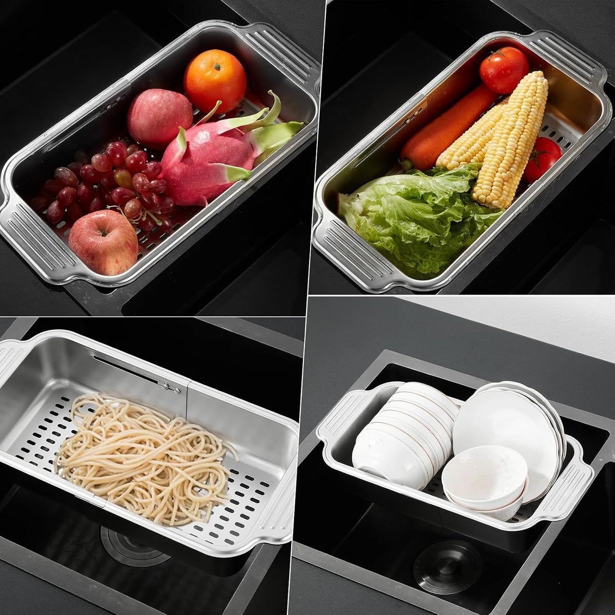 4 In 1 Collapsible Colander for Kitchen,304 Stainless Steel