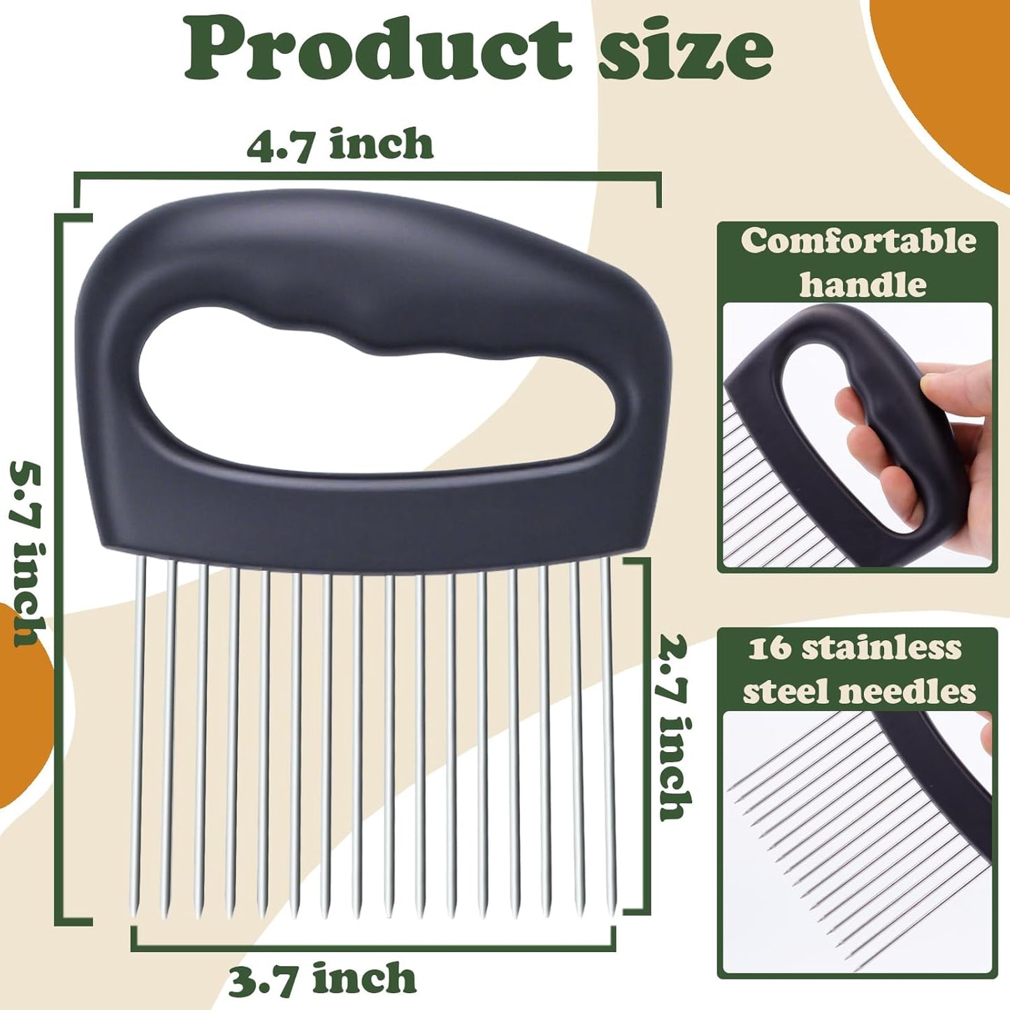 Extra-Large Onion Holder for Slicing, 304 Stainless Steel | 16 Long Needles, Vegetable Cutter & Tomato Slicer, For Potato & Meat Tenderizer