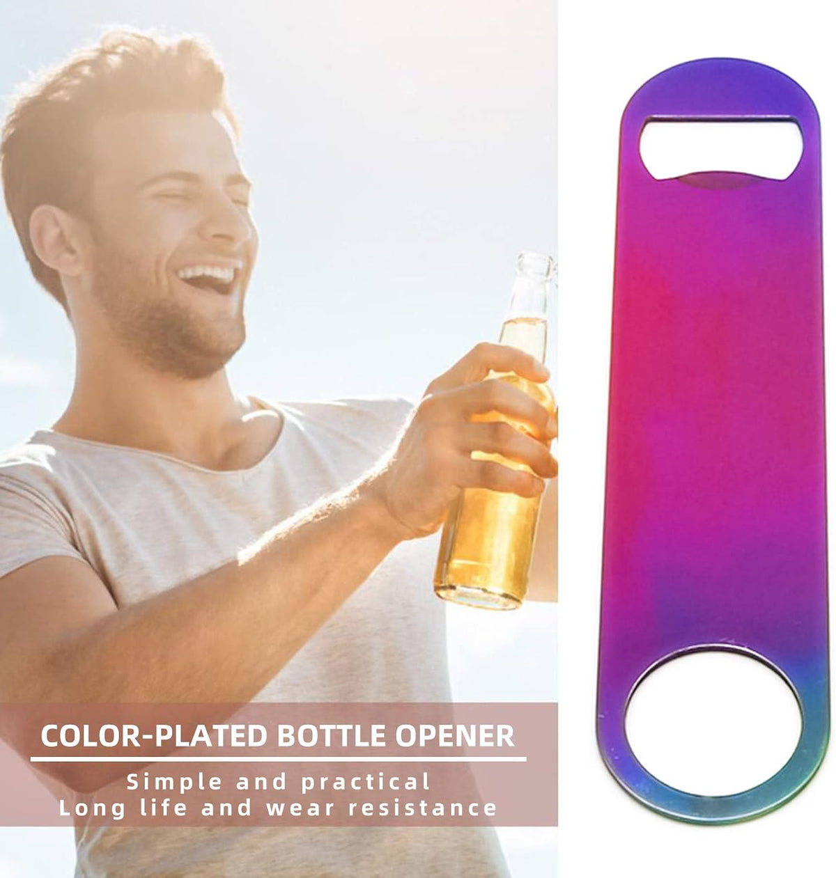 Rainbow Color Stainless Steel Flat Bottle Opener, Sturdy and Durable 2 Pcs to Send to Friends, Suitable for Bar Bartender Men Women Kitchen Restaurant Party Supplies (Small)