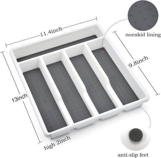 Silverware Tray, Multi-Purpose Organizer with Soft Grip Lining