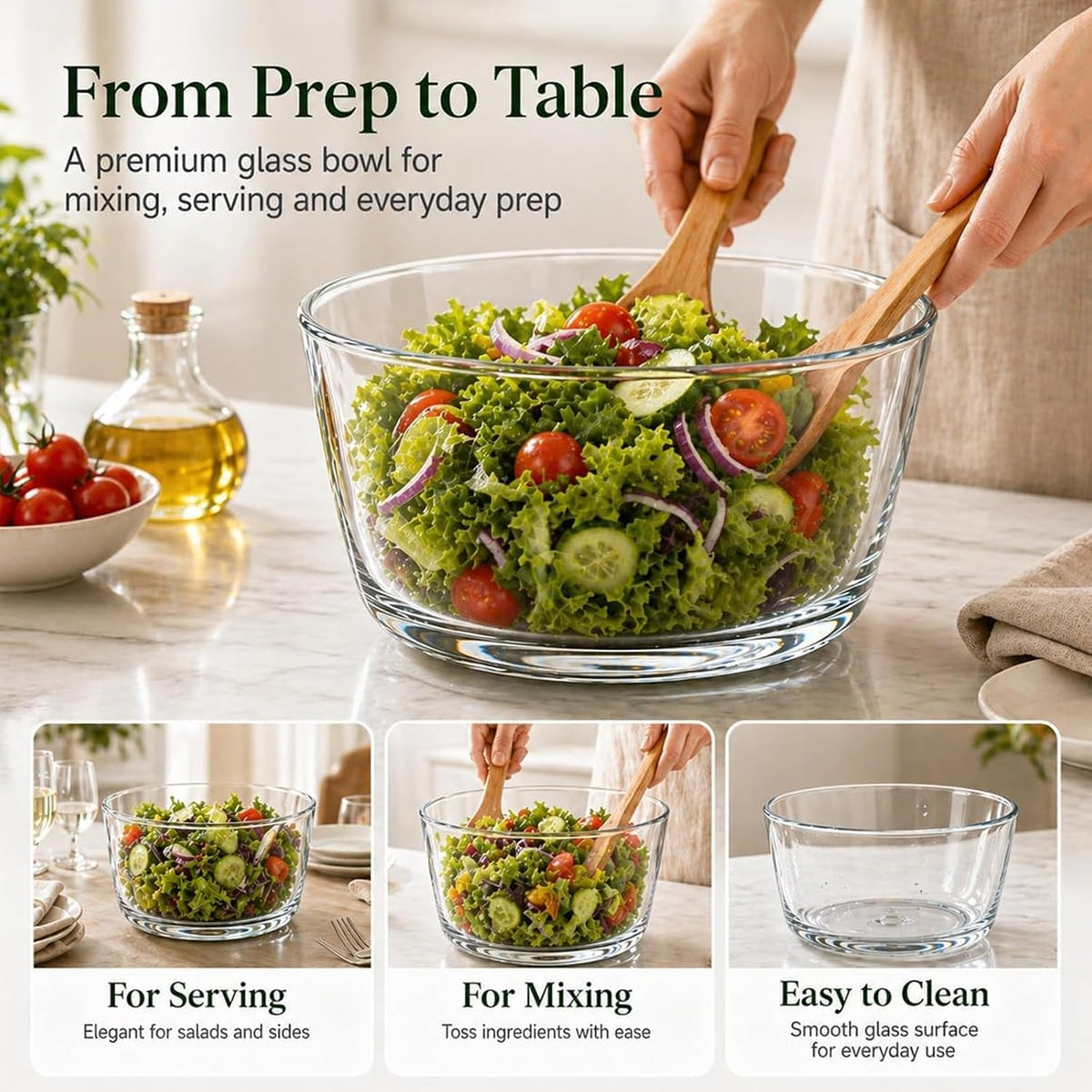 Borosilicate Glass Large Salad Spinner Vegetable Washer 5.2 Quart BPA-Free Slicer Drain with 5 Chopping Blades Dishwasher Safe Handle Washing and Dehydrating Lettuce Fruit Veggie Bowl