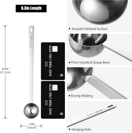 Metal 6.9in Long Handle Coffee Scoop for Ground Coffee (1 Tbsp) | Food-Grade 18/8 Stainless Steel Measuring Spoon, Tablespoon Scooper for Coffee Beans, Espresso, Protein Powders, Tea, Sugar