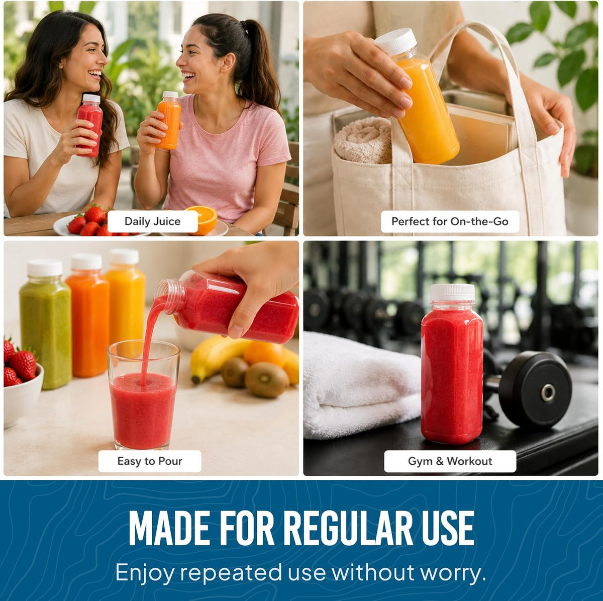 Norcalway 10pcs 2oz Plastic Shot Bottles with Caps - Ginger Shot - Freezer Safe, Leak Proof, BPA Free, Food Grade Small Plastic Travel Bottles with Caps
