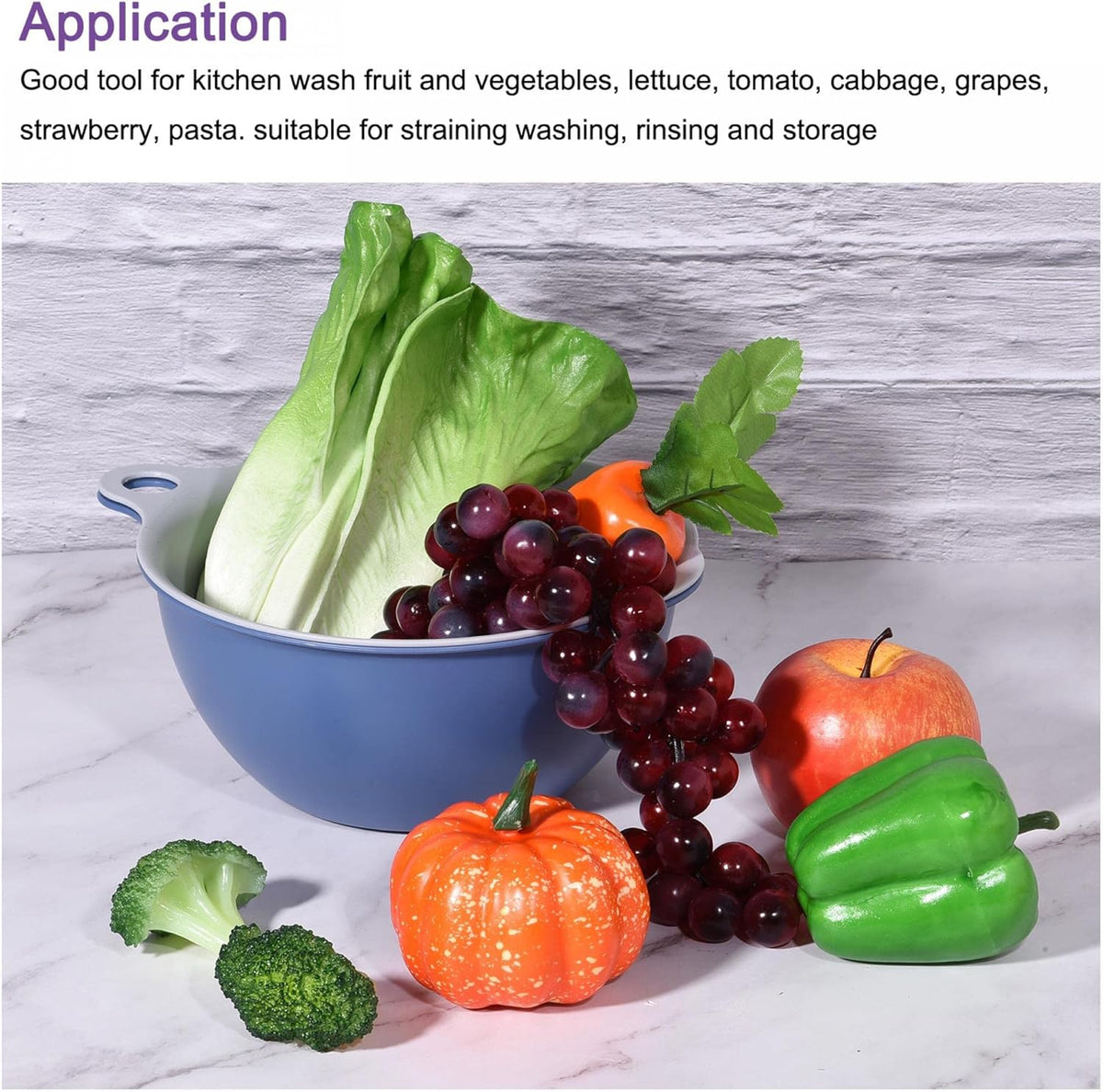 Kitchen Strainer Colander Bowl Set, Medium Double Layer Drain Basin and Basket Suitable for Fruits, Vegetables, Pasta, Cleaning Washing - Purple