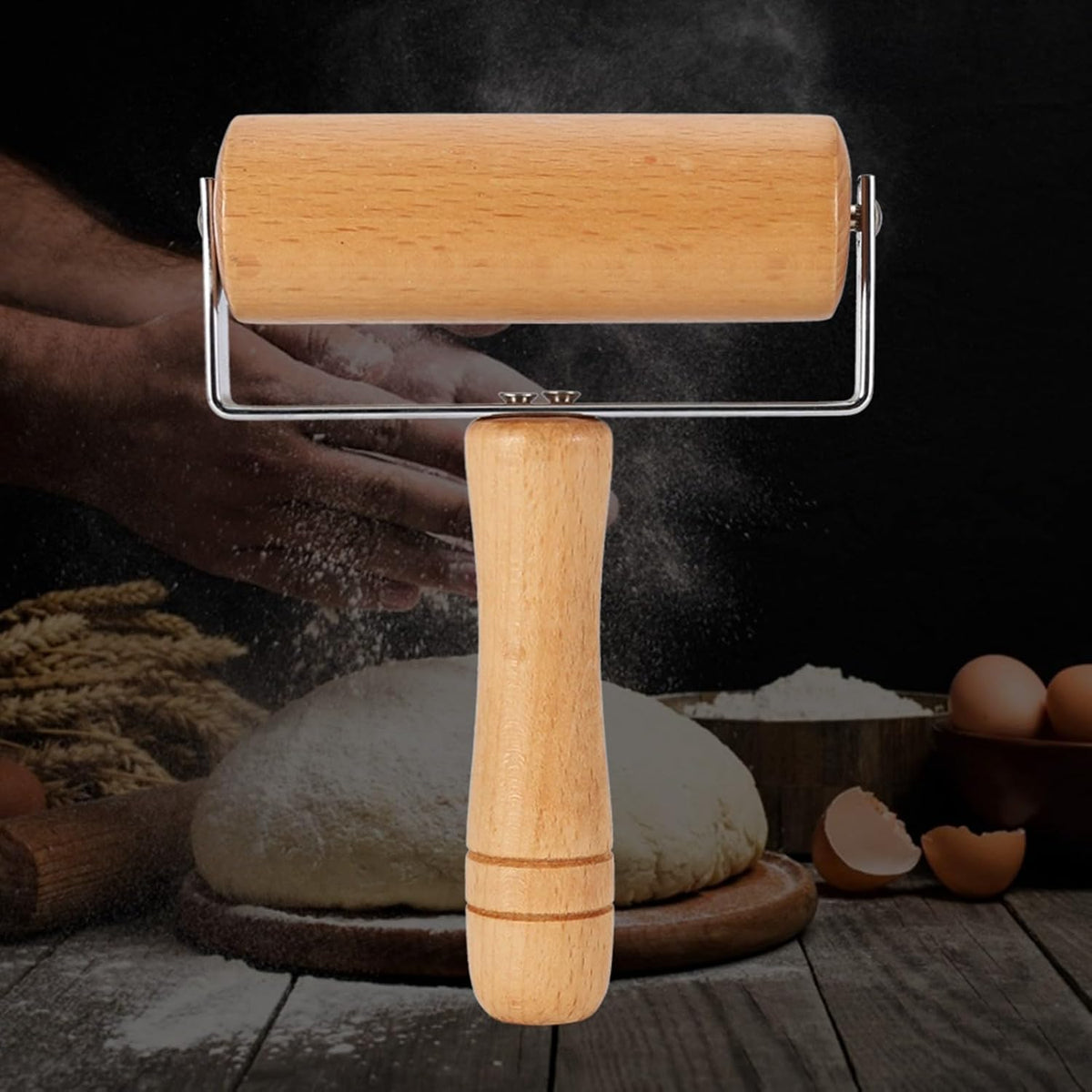 Small Rolling Pin, Wooden Dough Roller, Non-Stick Pizza Roller, T Type Rolling Pins for Kitchen Baking, Pizza Dough Press, 12 x 16.5 cm