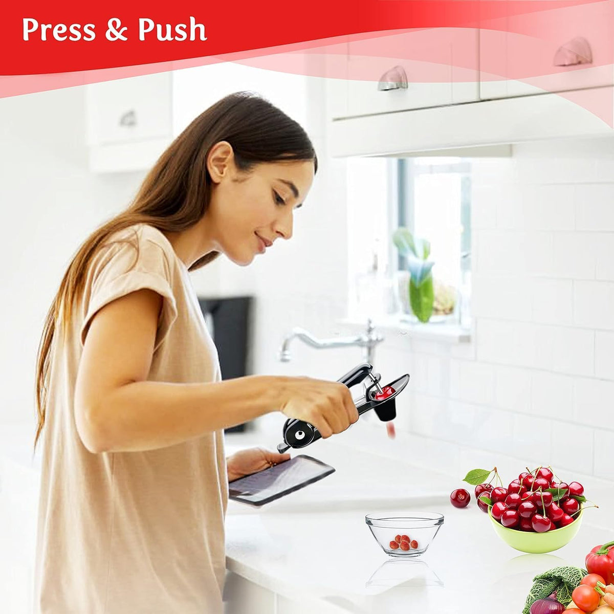 ’ Cherry Pitter Tool - Stainless Steel Cherry Pit Remover - Simple & Effortless Olive Pitter Tool - Multifunctional Cherry Depitter - No Mess Cherries Pitter - One Click The Pit is Out