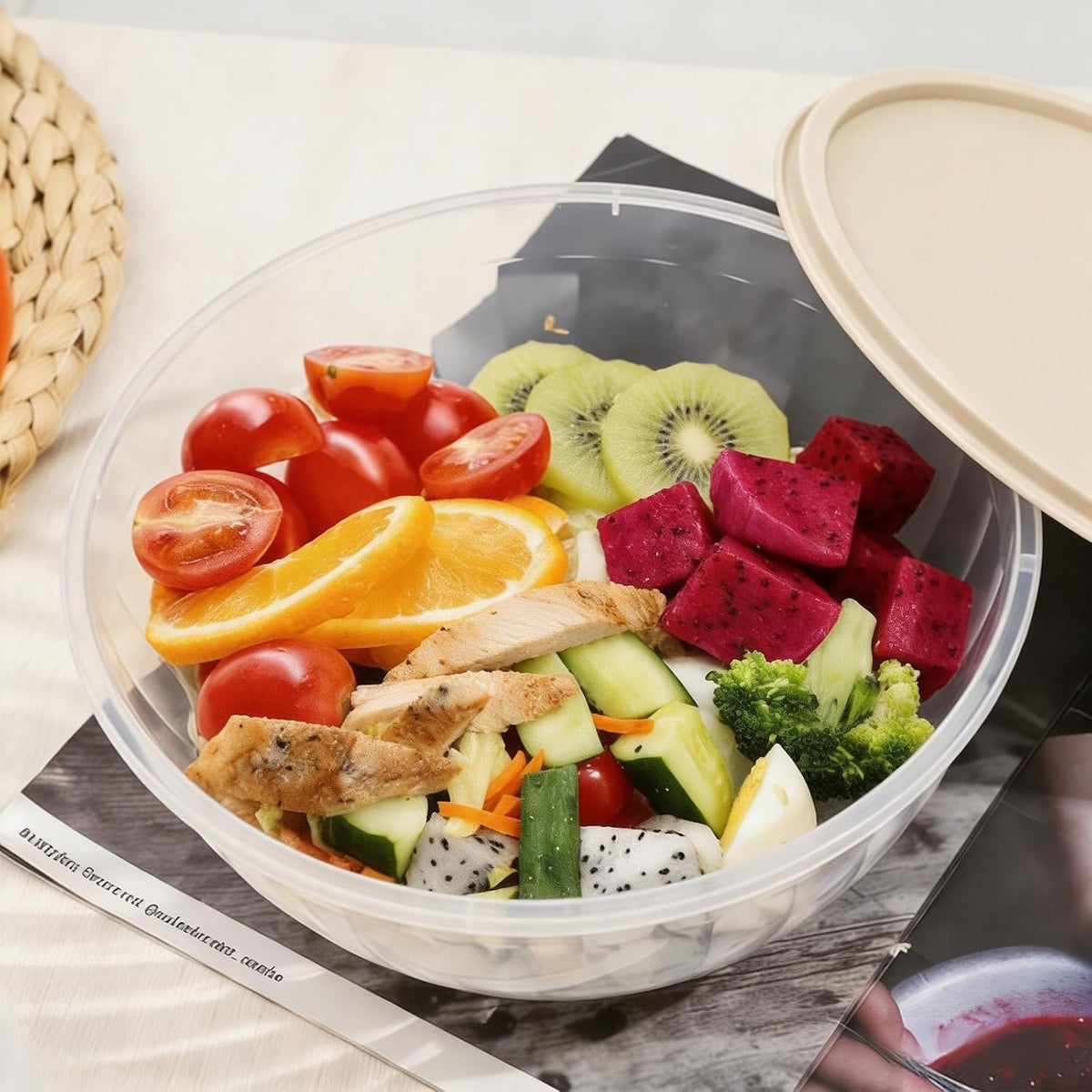 Plastic Mixing Bowls with Lids Set, Multicolor Salad Bowl Set, 7 Pieces Nesting Storage Bowls