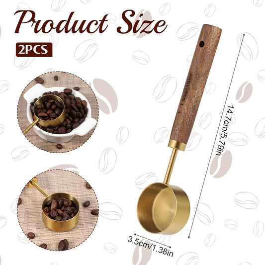 2 Pcs Stainless Steel Wood Teaspoon Scoop,15 ML Tablespoon Coffee Scoop, Wood Long Handle Coffee-Bean Scoops, Measuring Scoops for Coffee, Tea, Spices (15ML, 5.8 Inch)