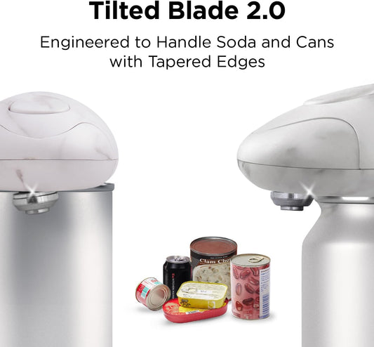 Auto 2.0 Electric Can Opener, Marble White | Refined Blade, Automatic Hands Free, Smooth Edge, Food-Safe, Battery Operated