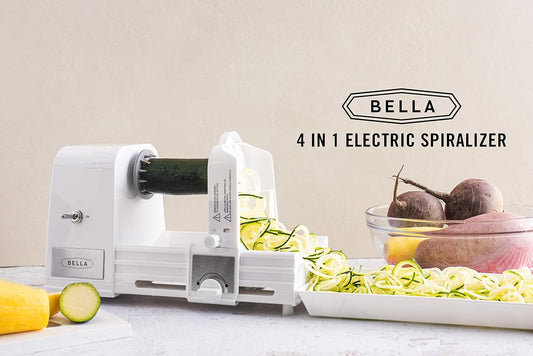 4-in-1 Automatic Electric Spiralizer & Slicer, Quickly Prep Healthy Veggie or Fruit Spaghetti, Noodles or Ribbons, Easy To Clean, Recipe Book Included, White, 14641