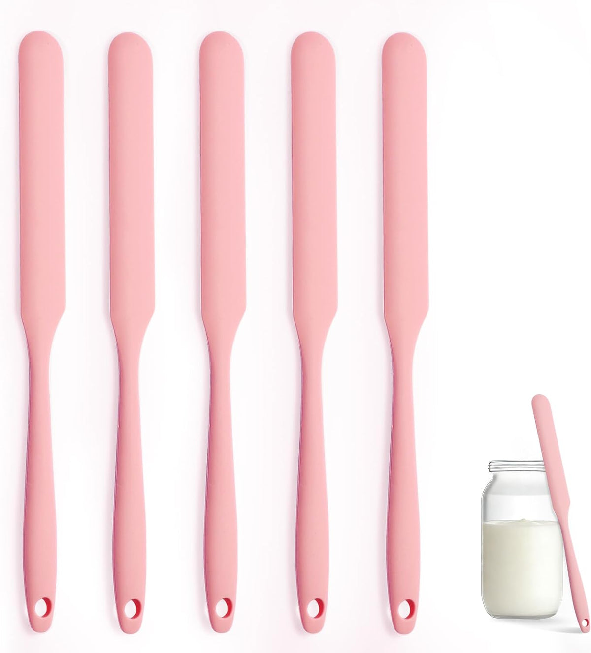 Silicone Jar Spatula Set of 3, Long Handle Skinny Spatula and Spurtle for Sourdough Starter, Flexible Jar Scraper for Peanut Butter, Jam, Icing, Cream with No Batter Left Behind (3)