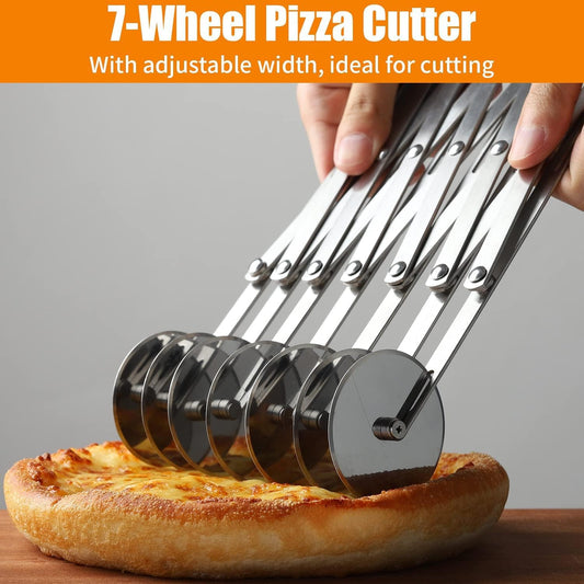 7 Wheel Stainless Steel Pizza Cutter Dough Divider Pastry Baking Cutter
