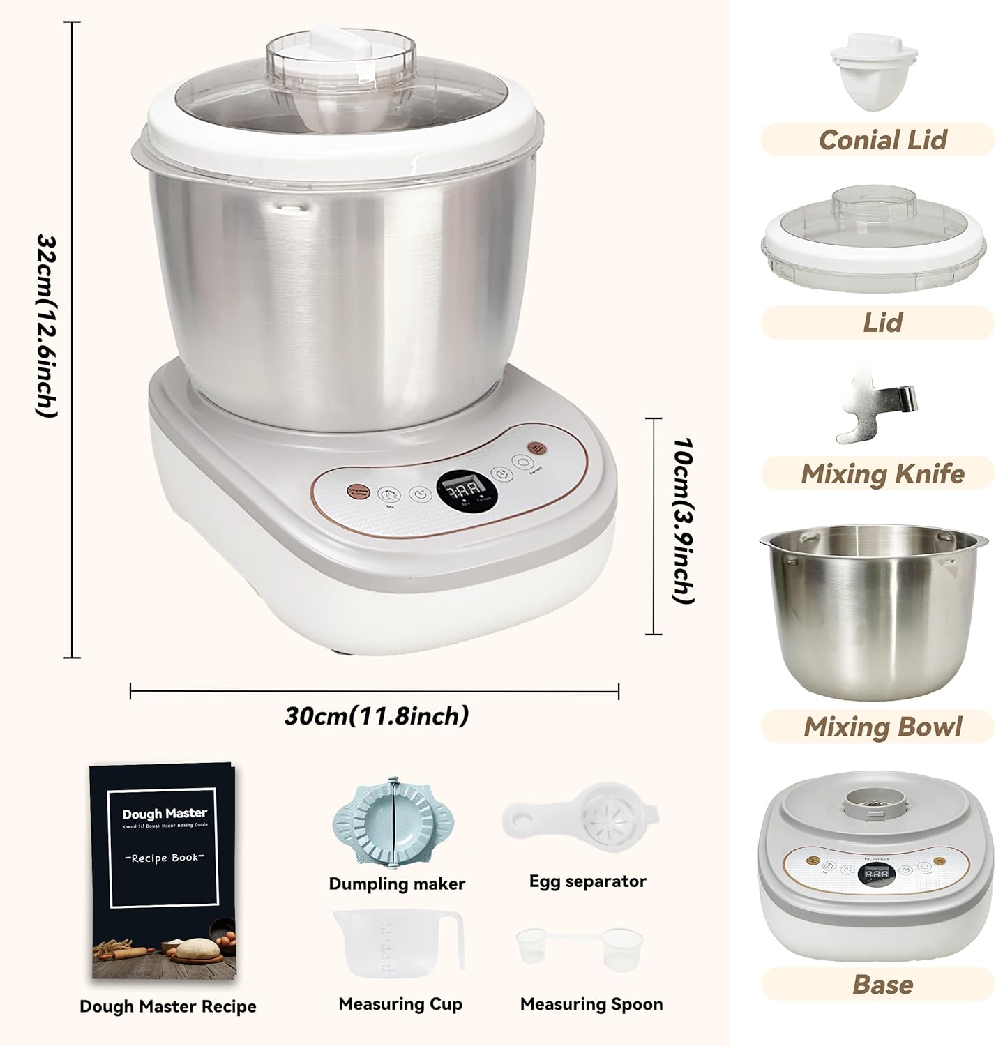 Dough Maker with Ferment Function 7.4Qt Large Capacity Dough Mixer,Commercial& Household Bread Mixer forPizza, Noodles, Bread,Sourdough Kneading Machine with Stainless Steel Bow, Face-up Touch Panel