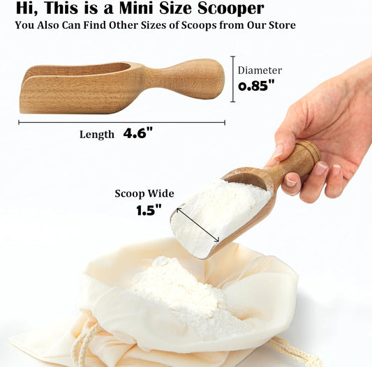 Wooden Scoops for Canisters 2PCS Wooden Scoop for Jars Acacia Small Measuring Spoons for Ground Coffee Scoops Shovel Mini Kitchen Scooper for Tea Powder Bath Salt Laundry Detergent Shove- Multipurpose