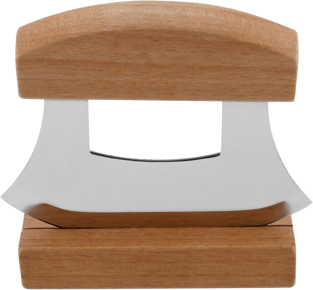 4 PCS Pizza Mezzaluna Ulu Knife, Salad Chopper Rocker Knife Stainless Steel Blade with Wooden Handle for Chopping Vegetable, Fruit