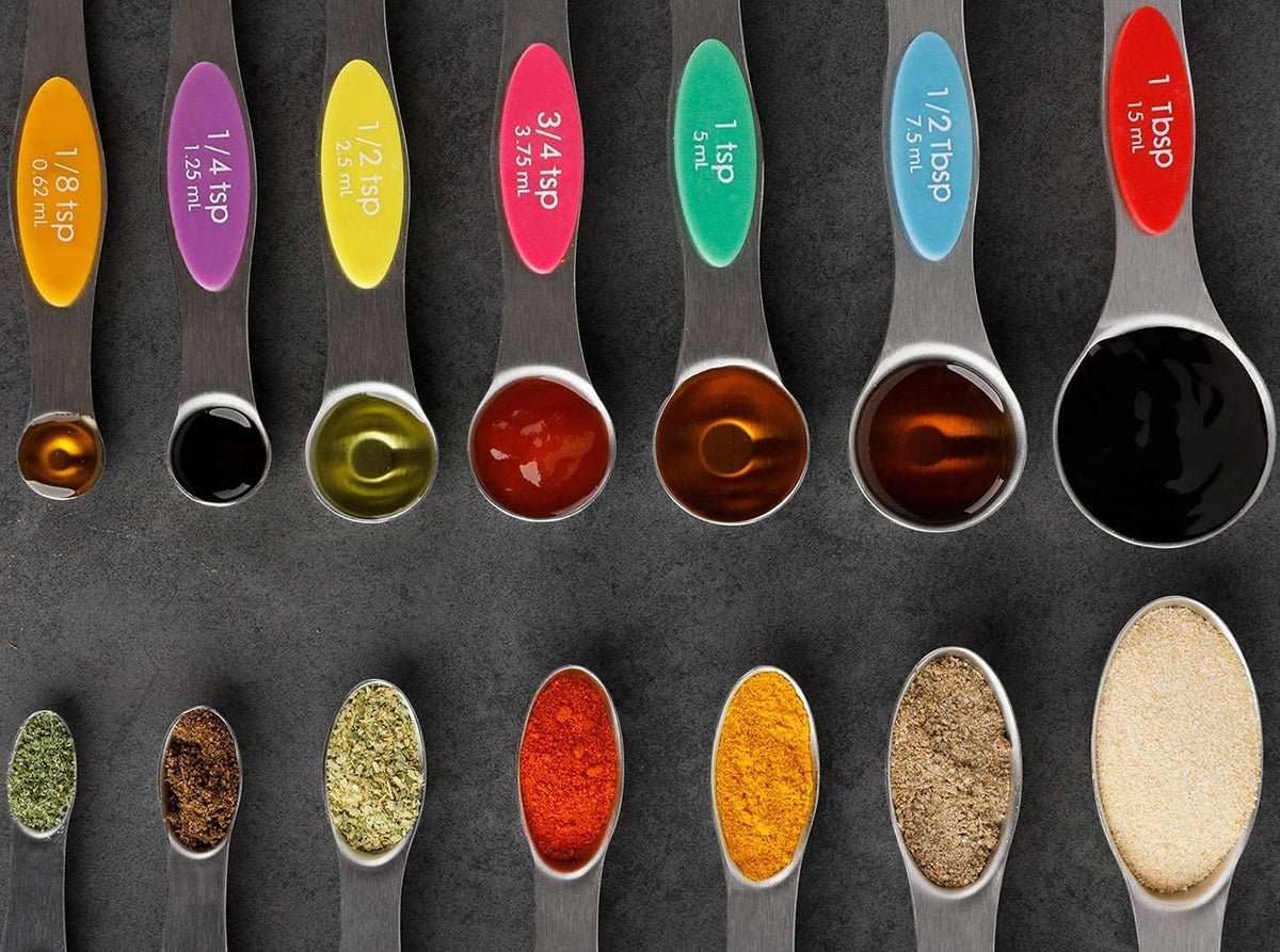 Magnetic Measuring Spoons Set of 7 Stainless Steel Dual Sided Tablespoon