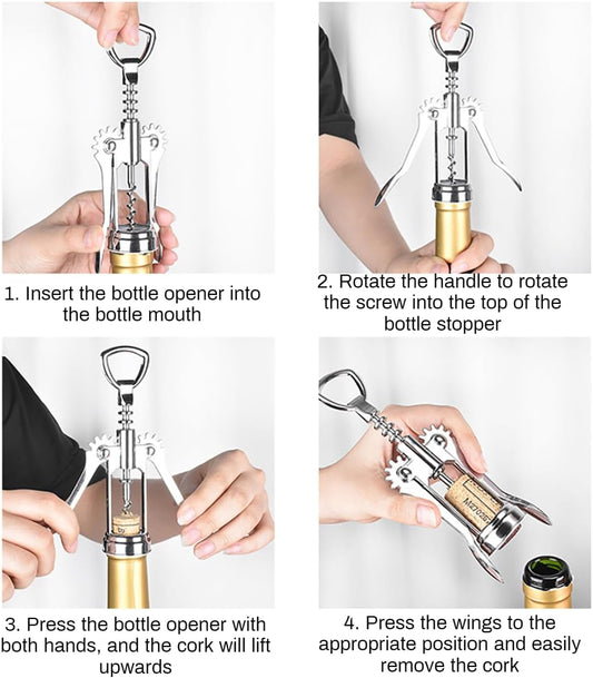 Wine Opener, Zinc Alloy Premium Wing Corkscrew Wine Bottle Opener with Wine Aerator Pourer Spout and Wine Foil Cutter Tool, Multifunctional Wine Cork Opener Bottler Opener Remover