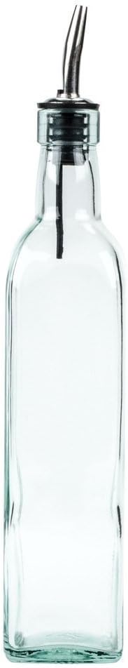 H9085 Glass Oil And Vinegar Cruet, Olive Oil Dispenser With Stainless Steel Spout, Slight Green Tint, 8.5 Ounce