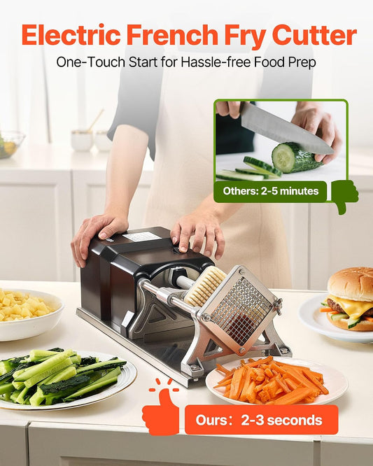 Commercial French Fry Cutter, Stainless Steel Vegetable Fruit Chopper with 3 Replacement Blades 1/2-Inch 3/8-Inch 1/4-Inch, Electric Potato Slicer Dicer for Restaurants & Home Kitchen