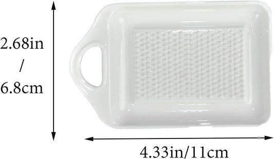 Ceramic Garlic Grater Plate, Ginger Grinder & Garlic Mincer with Raised Teeth, Multi-Function Manual Grater for Baby Food, Vegetables, Fruit & Spices, White