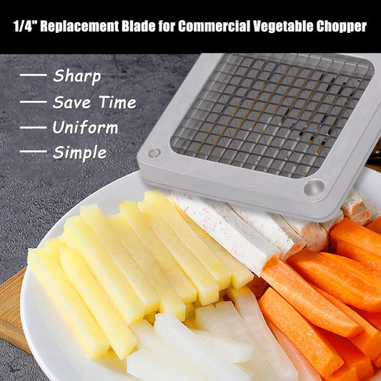 1/4" Replacement Dicer Chopper Blade with Pusher Block | Stainless Steel Commercial Vegetable Chopper Replacement Blade, Uniform Cuts for Onion Dicer Tomato Dicer French Fries Cutter