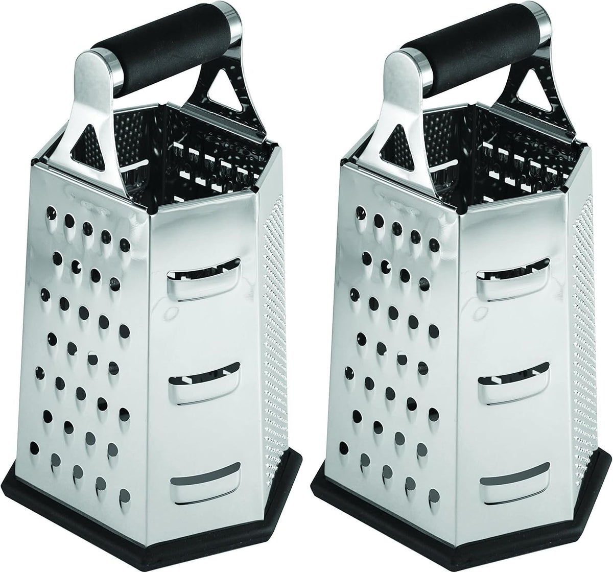 SG204BH, Stainless Steel 6-Sided Box Grater, 5.5" x 4.5" x 9.25", Versatile Tapered Design for Shredding Veggies, Grating Cheese, and More, Dishwasher Safe, Durable Construction
