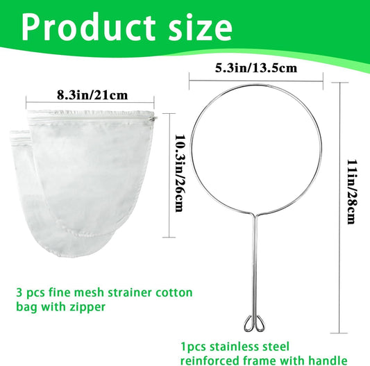 Ultra Fine Mesh Strainer with Stainless Steel Handle, Reusable Food Grade Juice Strainer, Cheesecloth Strainer with Zipper for Nut Milk, Coffee, Butter, Juices and Cheese (Small Size)
