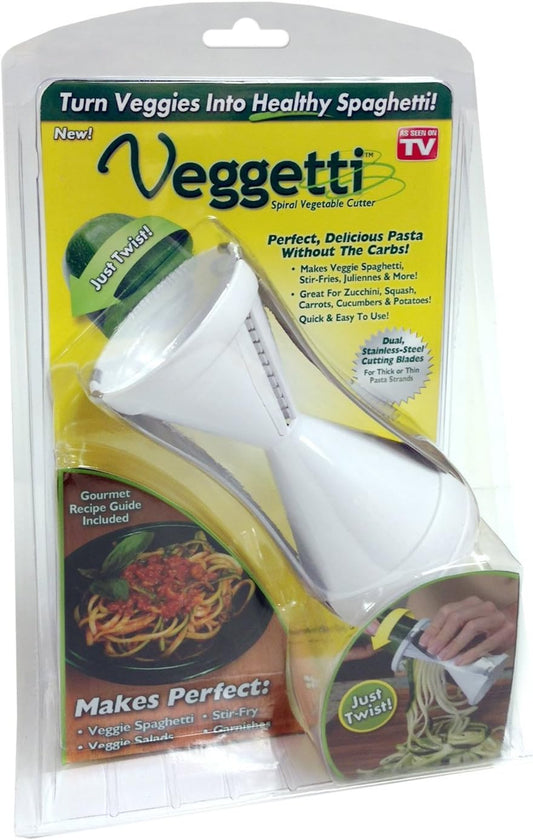 Veggetti Veggie Slicer, Dual Stainless Steel Blade Vegetable Cutter for Thick or Thin Noodle, Works with Zucchini, Squash, Cucumbers, Carrots, and more, 2.76"L x 2.76"W x 6.32"H, White