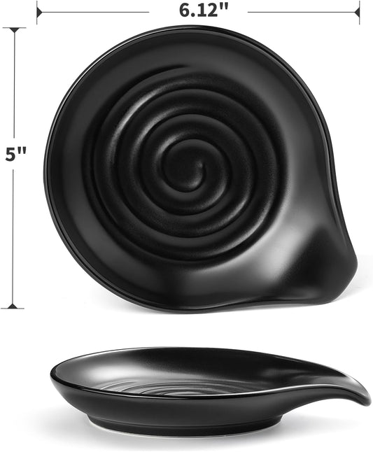 ® Spoon Rest for Stove Top, 6.1" Large Ceramic Spoon Holder for Kitchen Counter Decor, Heat-Resistant Cooking Utensil Rest, Coffee Spoon Holder, Black Kitchen Spoon Rest for Spoon Ladle Spatula