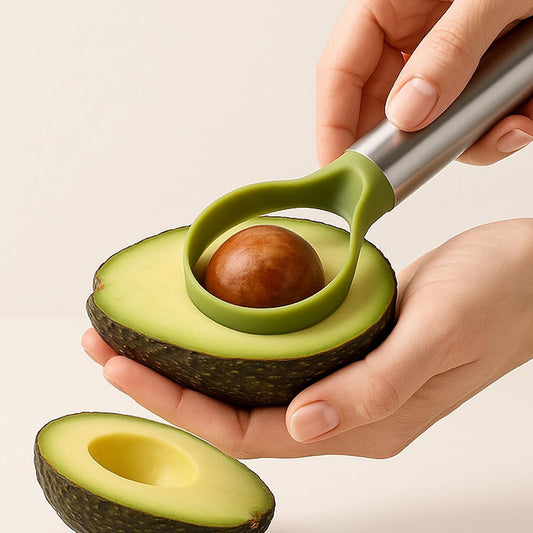 2-in-1 Avocado Slicer & Pitter, Stainless Steel Kitchen Tool | with Wire End for Scooping, Loop End for Pit Removal, Ergonomic Handle, Rustproof, Dishwasher Safe