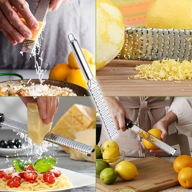 Premium Lemon Zester Grater with Handle - Fruits, Garlic, Chocolate, Nutmeg, Ginger Grater - Stainless Steel Citrus Zester with Blade Cover
