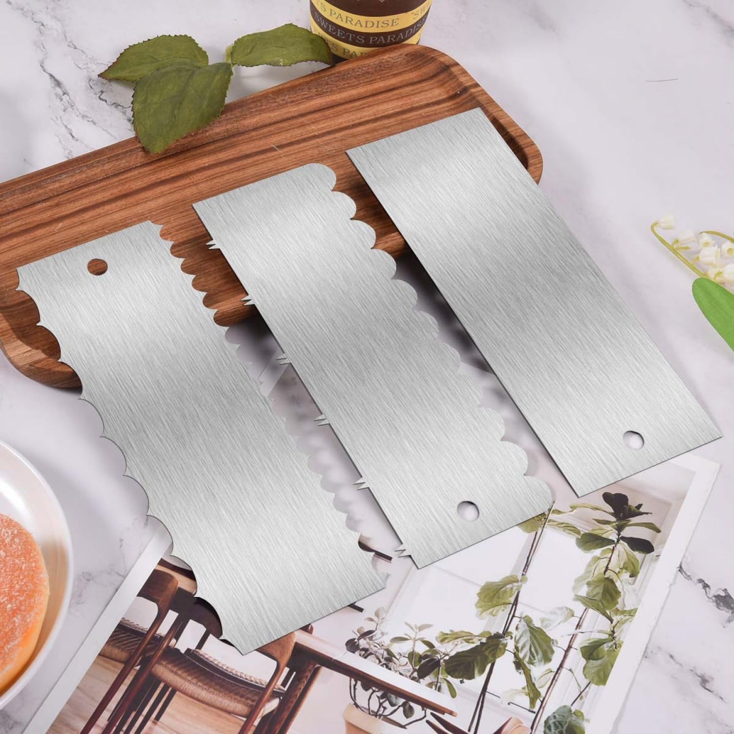 3 Pcs 9 Inch Stainless Steel Cream Cake Scraper Smoother Comb with Double Sides for Decorating Icing Mousse Butter