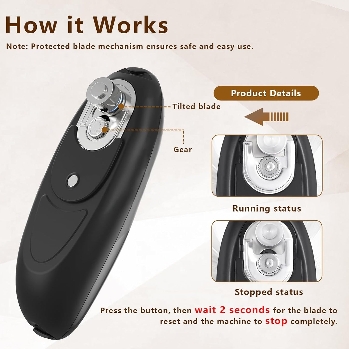 Electric Can Opener Smooth Edge | Seniors-friendly One-Touch Operation, Safe & Smooth Edges, Fits Most Cans, Ideal Kitchen Gift, Battery Operated, Black