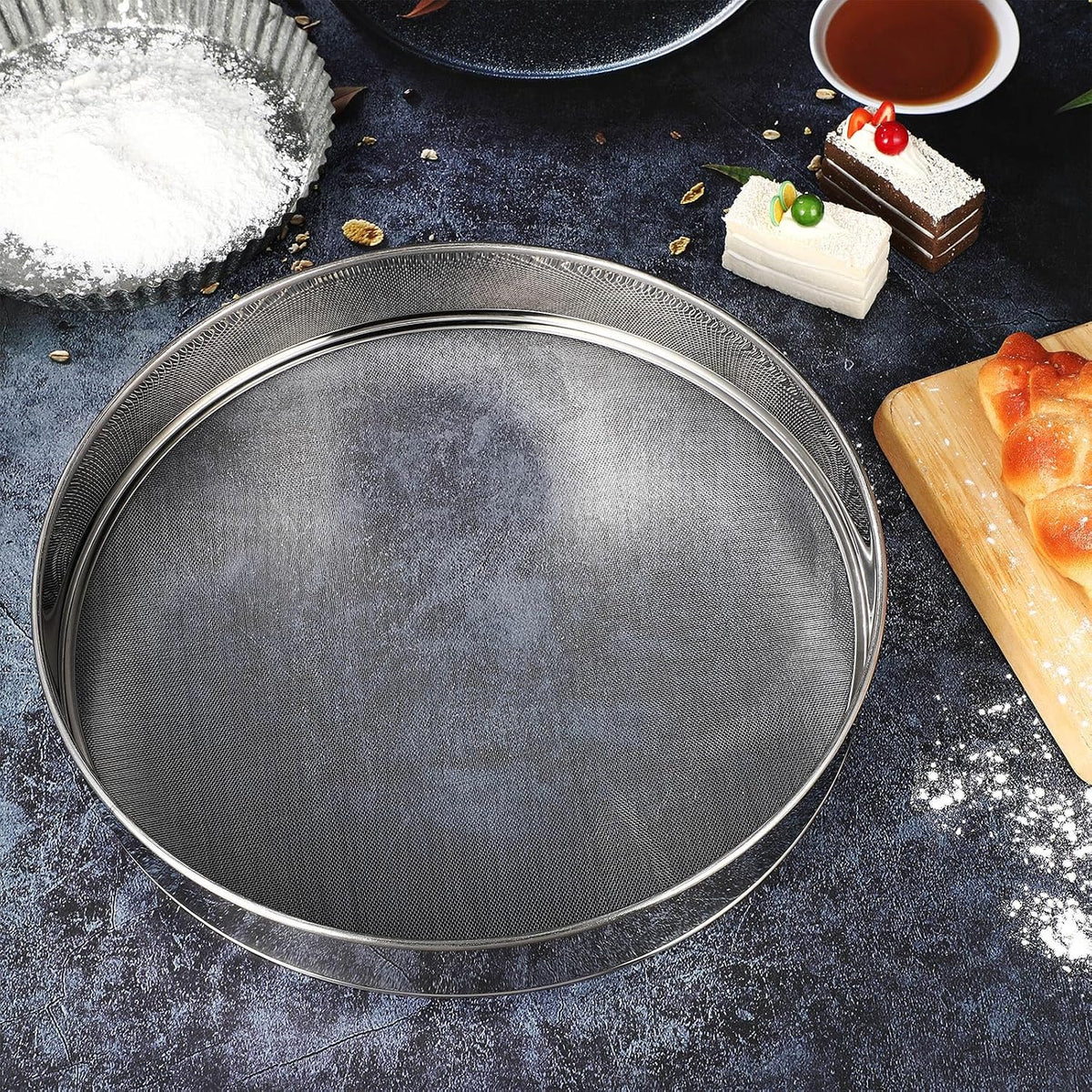 3 Pcs Stainless Steel Flour Sifter (6" and 8" 60 Mesh, 7" 40 Mesh)