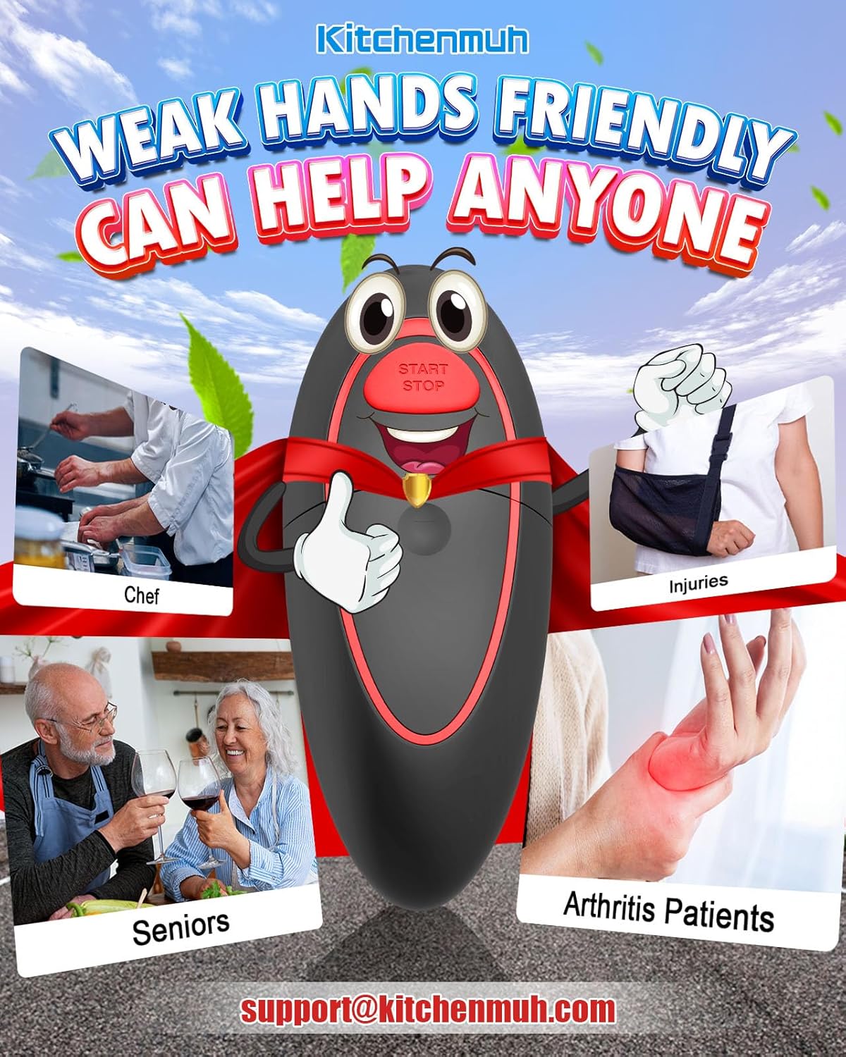 One Touch Electric Can Opener Fits All Can Sizes for Seniors with Arthritis, Battery Operated Can Opener with Smooth Edge, Food Safe Kitchen Gadgets Automatic Can Opener for Kitchen