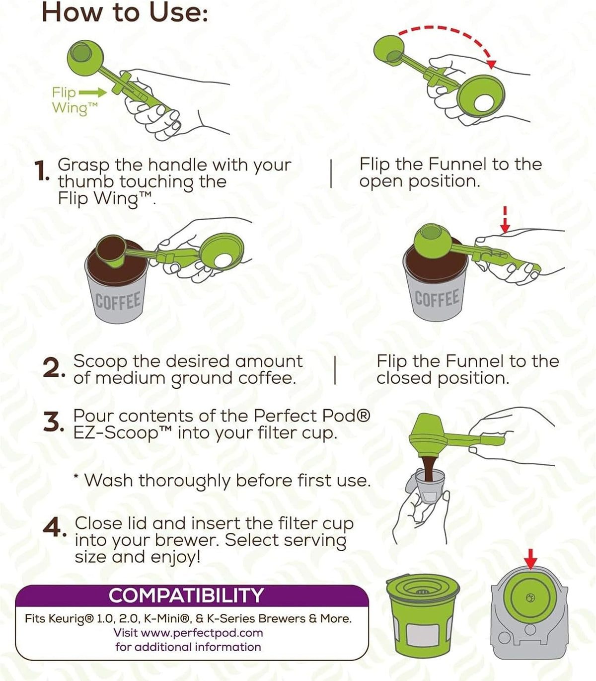 EZ-Scoop Coffee Scooper & Funnel for Reusable K Cup Pods