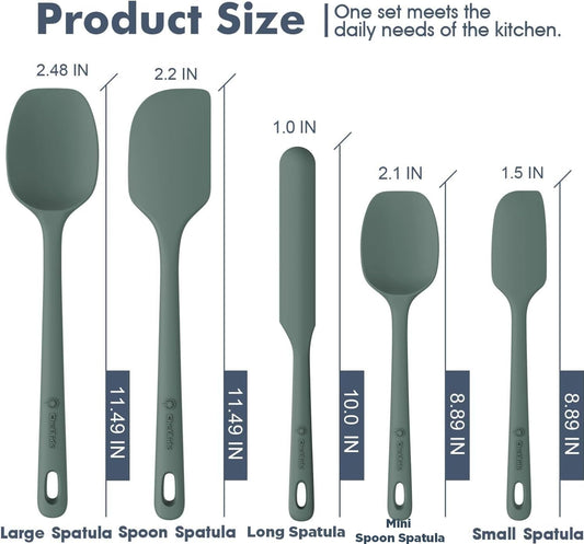 5 Pieces Silicone Spatula Set, Food Grade Rubber Spatula, Upgrade Strong Handle with Ergonomic Grip, Heat Resistant Up to 600°F for Nonstick Cookware, Cooking