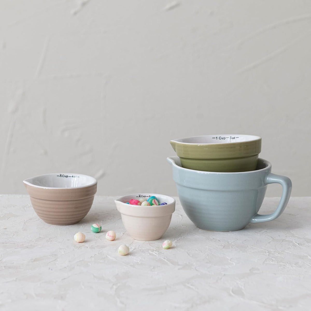 Stoneware Batter Bowl Measuring Cups, Set of 4 Sizes, Multicolor